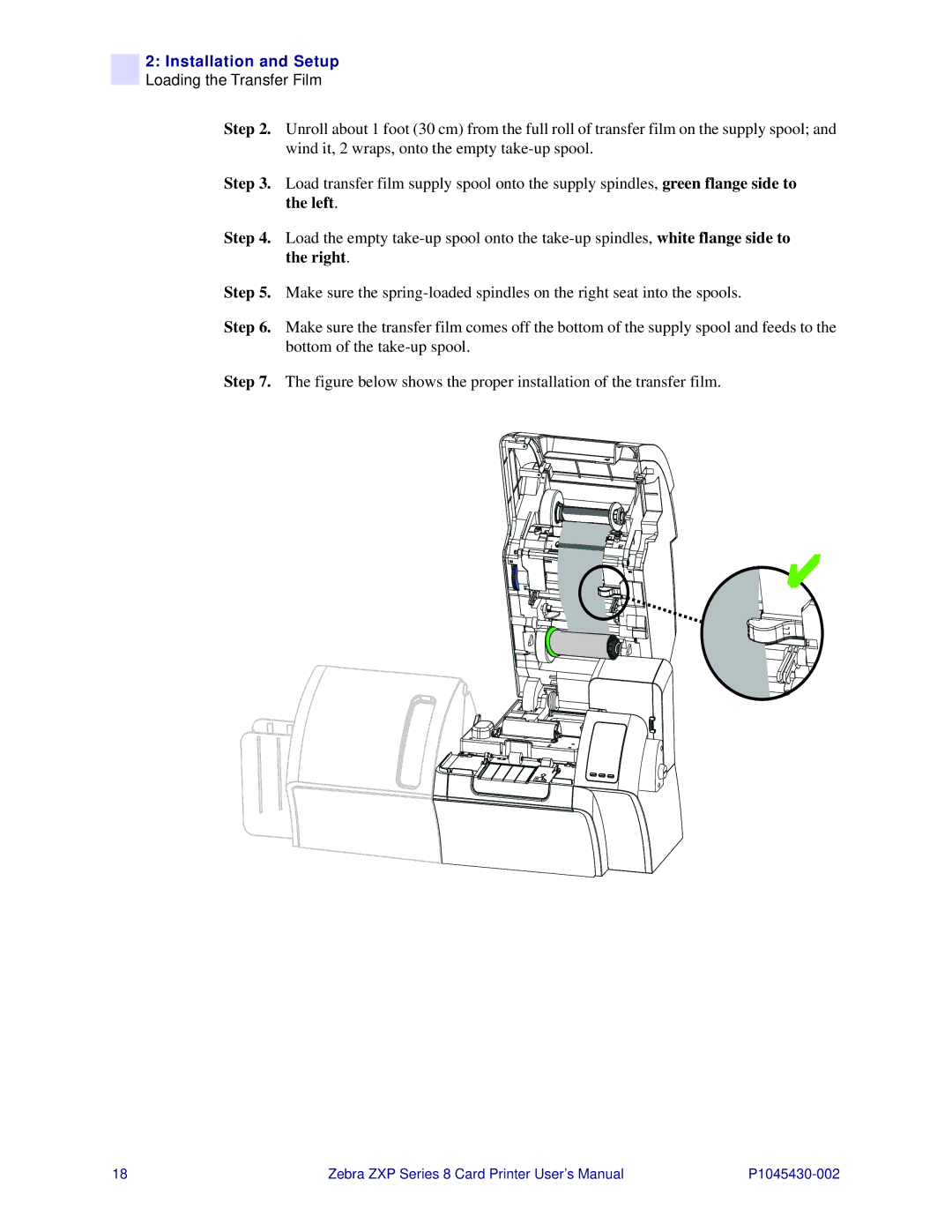 Zebra Technologies 8 user manual Installation and Setup Loading the Transfer Film 