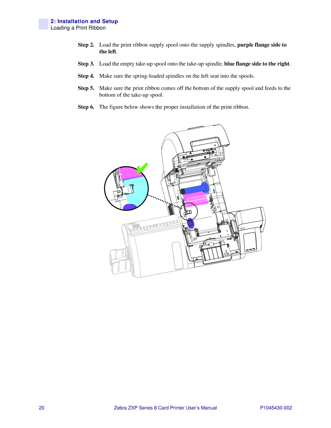 Zebra Technologies 8 user manual Installation and Setup Loading a Print Ribbon 