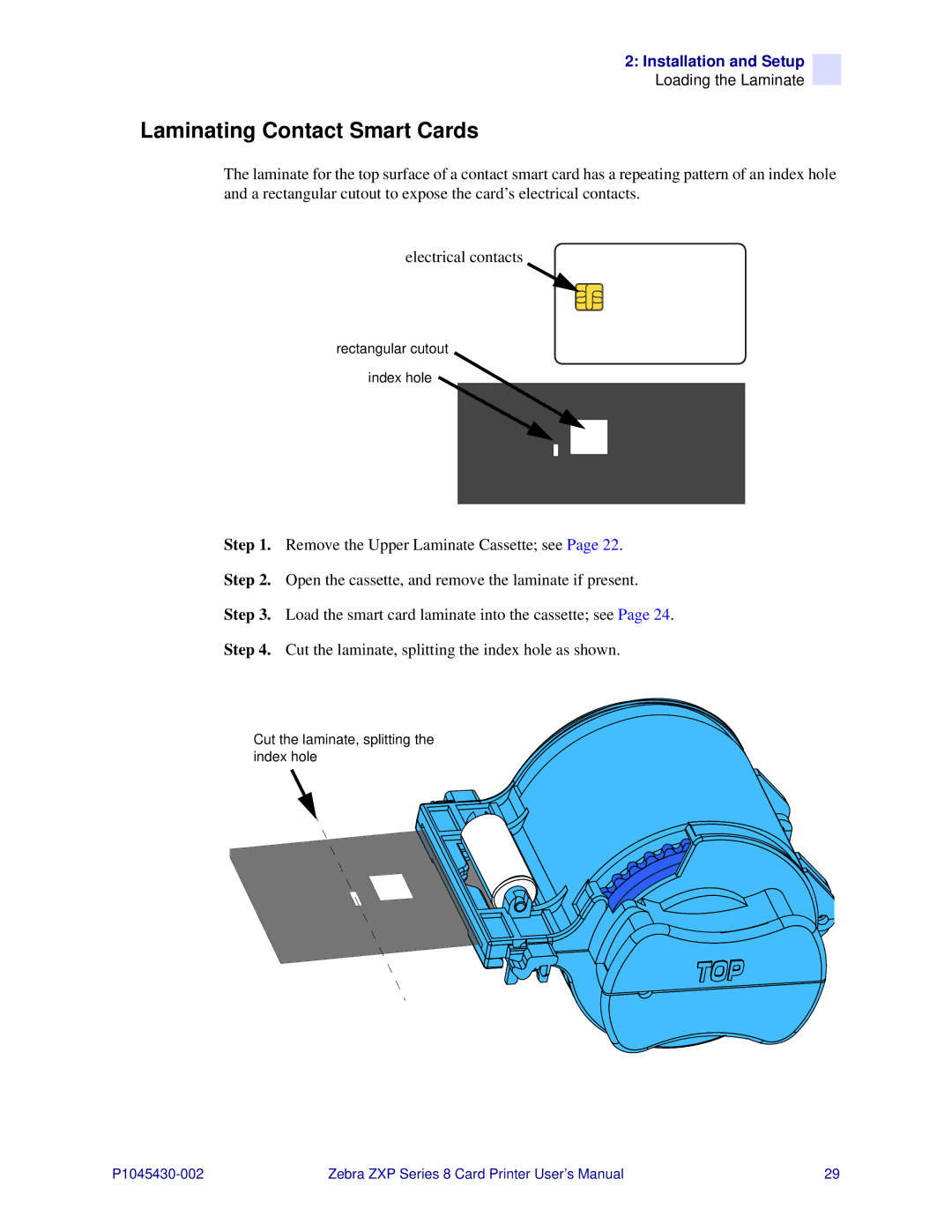 Zebra Technologies 8 user manual Laminating Contact Smart Cards 