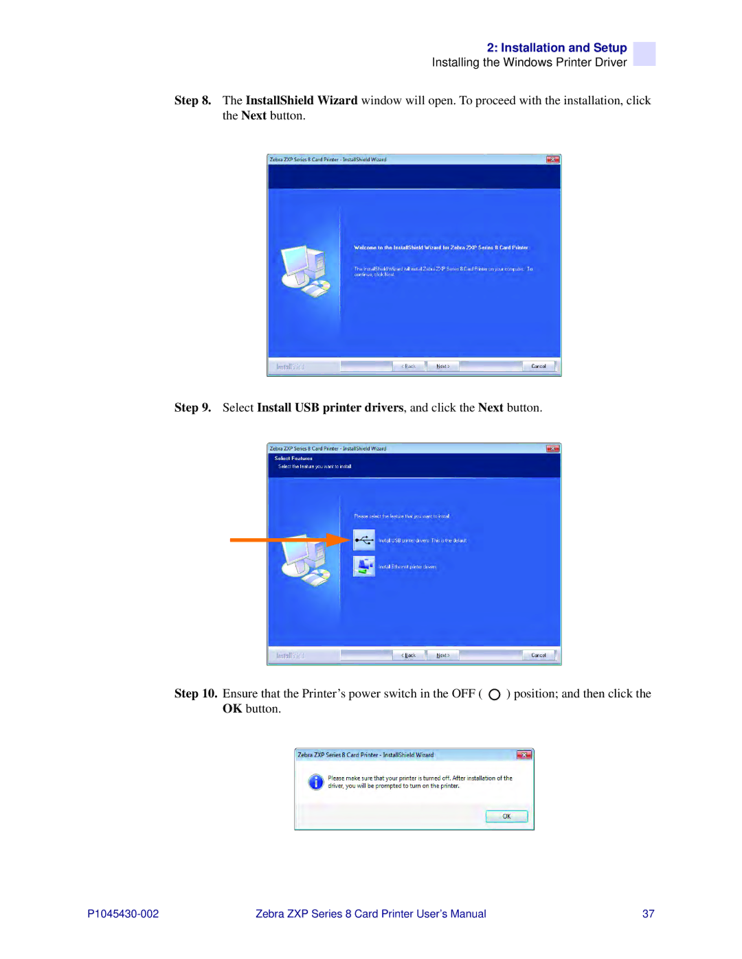 Zebra Technologies 8 user manual Installing the Windows Printer Driver 