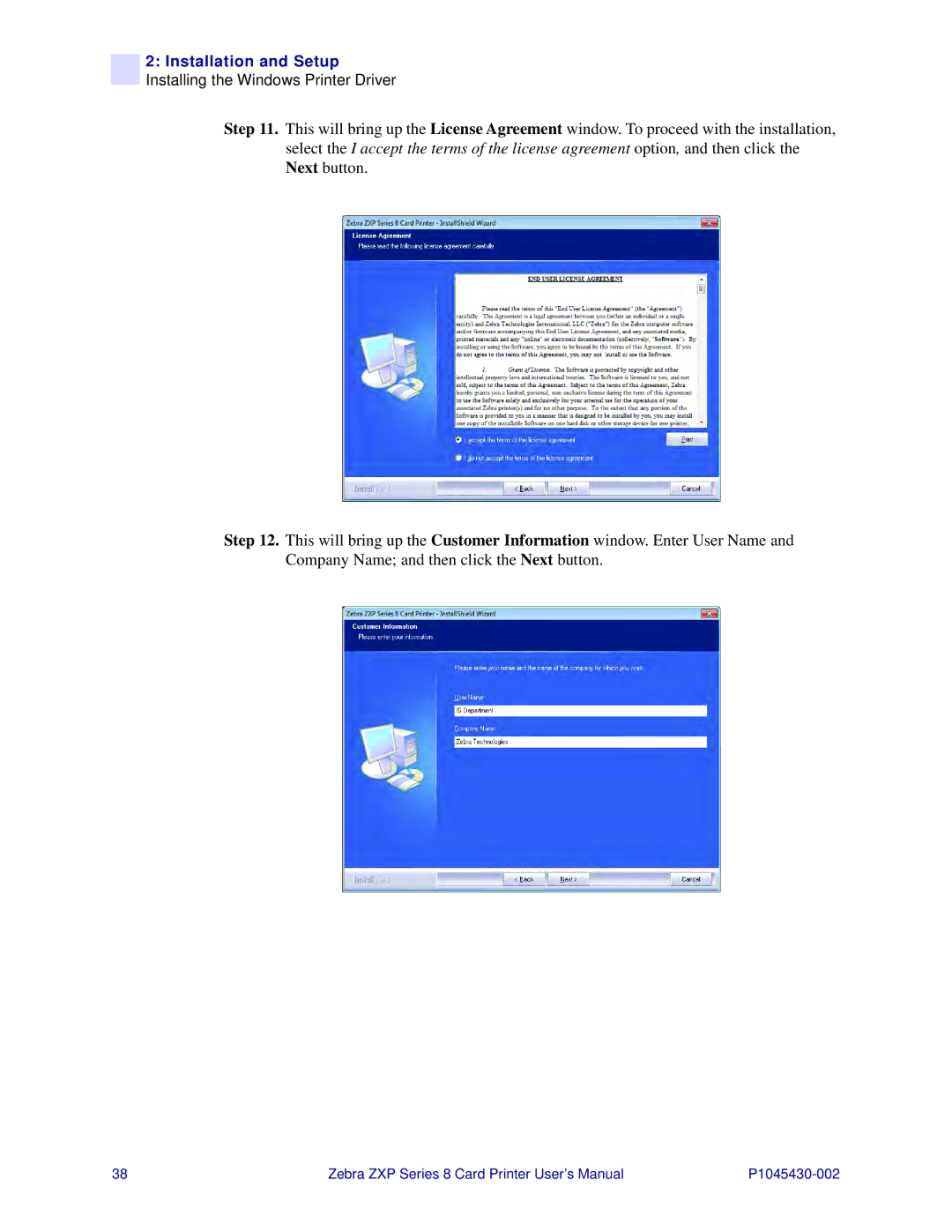 Zebra Technologies 8 user manual Installation and Setup Installing the Windows Printer Driver 