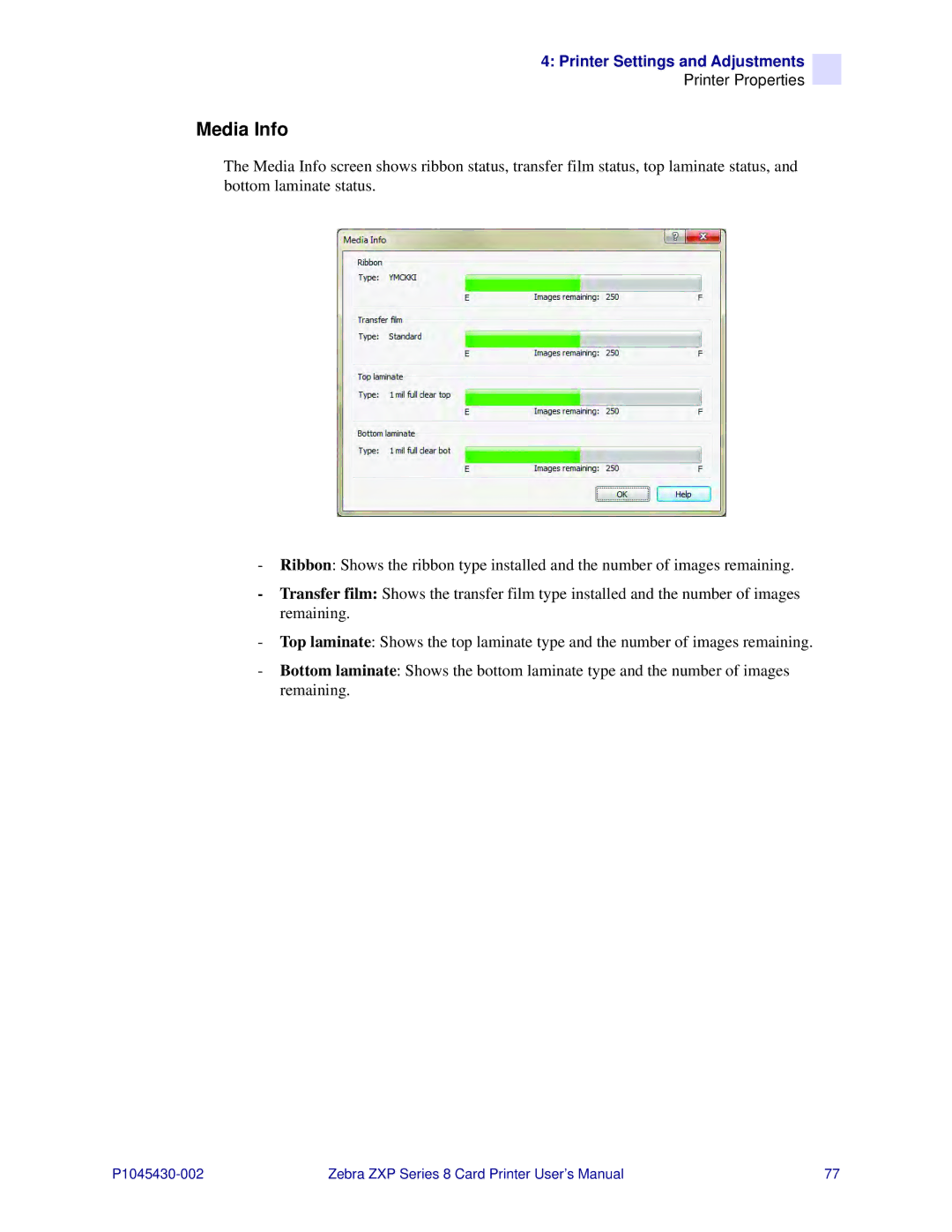 Zebra Technologies 8 user manual Media Info 