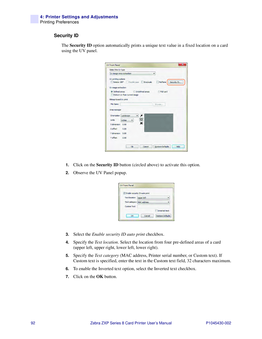 Zebra Technologies 8 user manual Security ID 