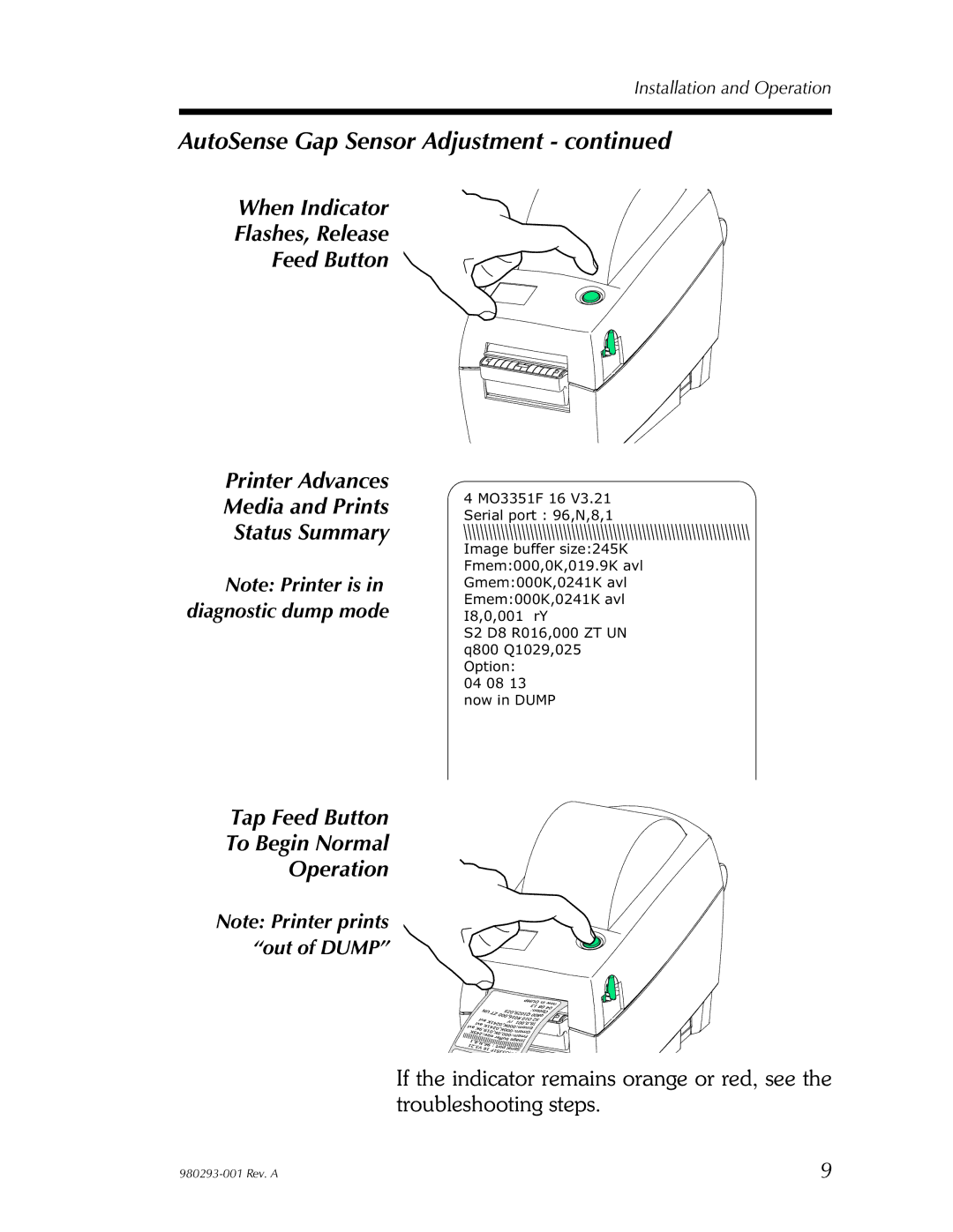 Zebra Technologies 980293-001 user manual AutoSense Gap Sensor Adjustment 