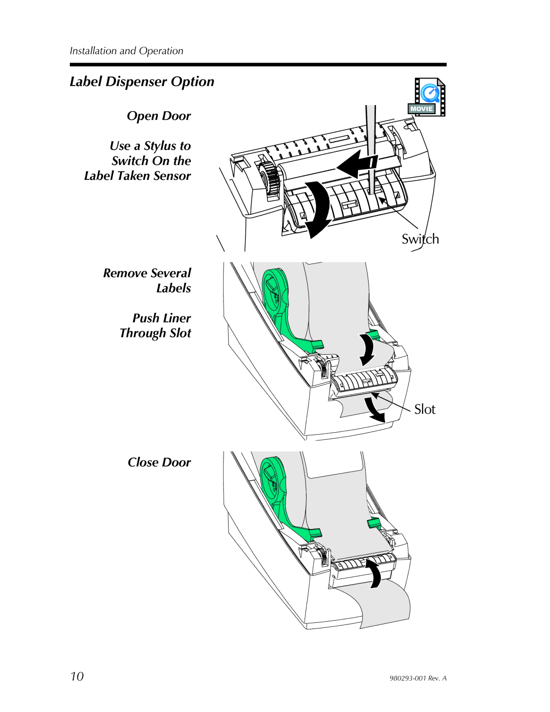 Zebra Technologies 980293-001 user manual Label Dispenser Option 