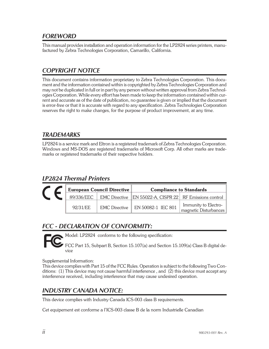 Zebra Technologies 980293-001 user manual Foreword 