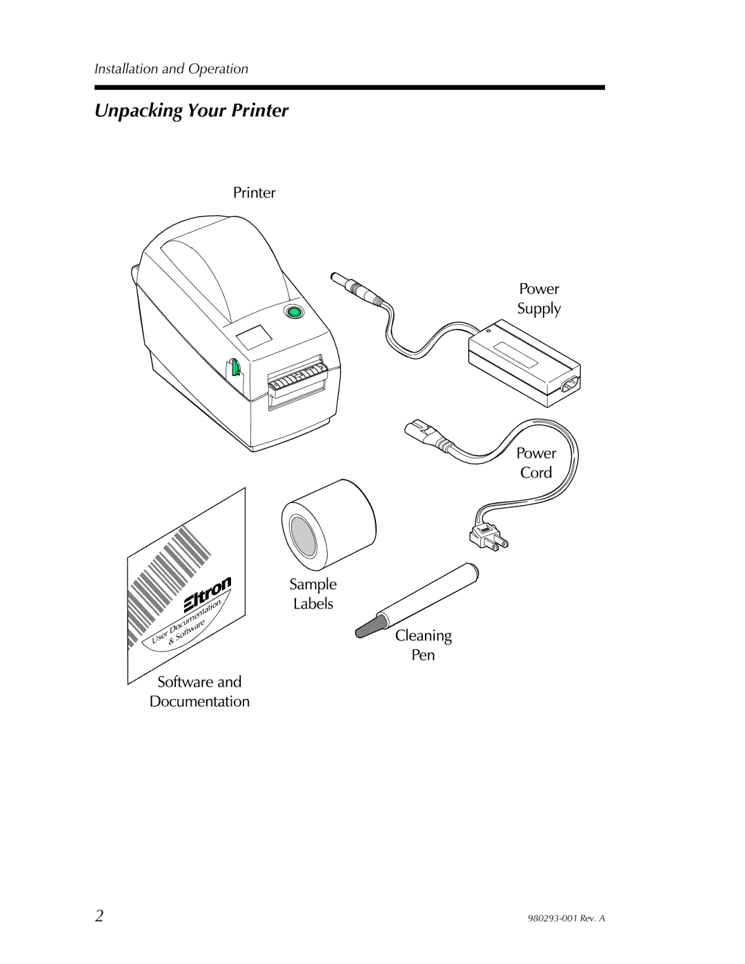 Zebra Technologies 980293-001 user manual Unpacking Your Printer 