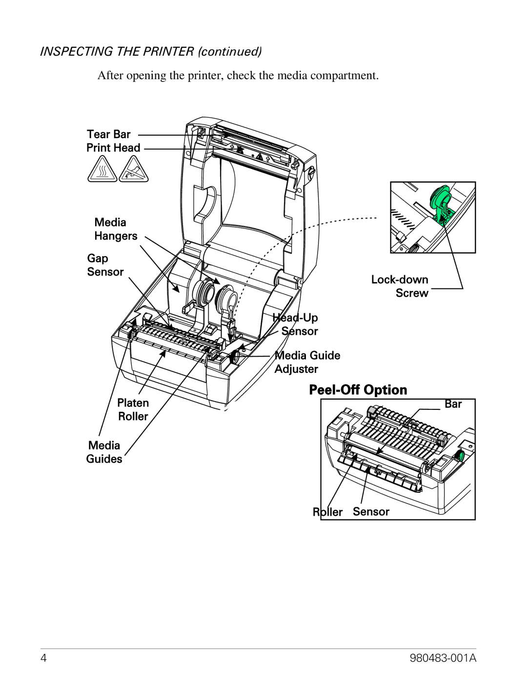 Zebra Technologies Desktop Printer manual Inspecting the Printer 