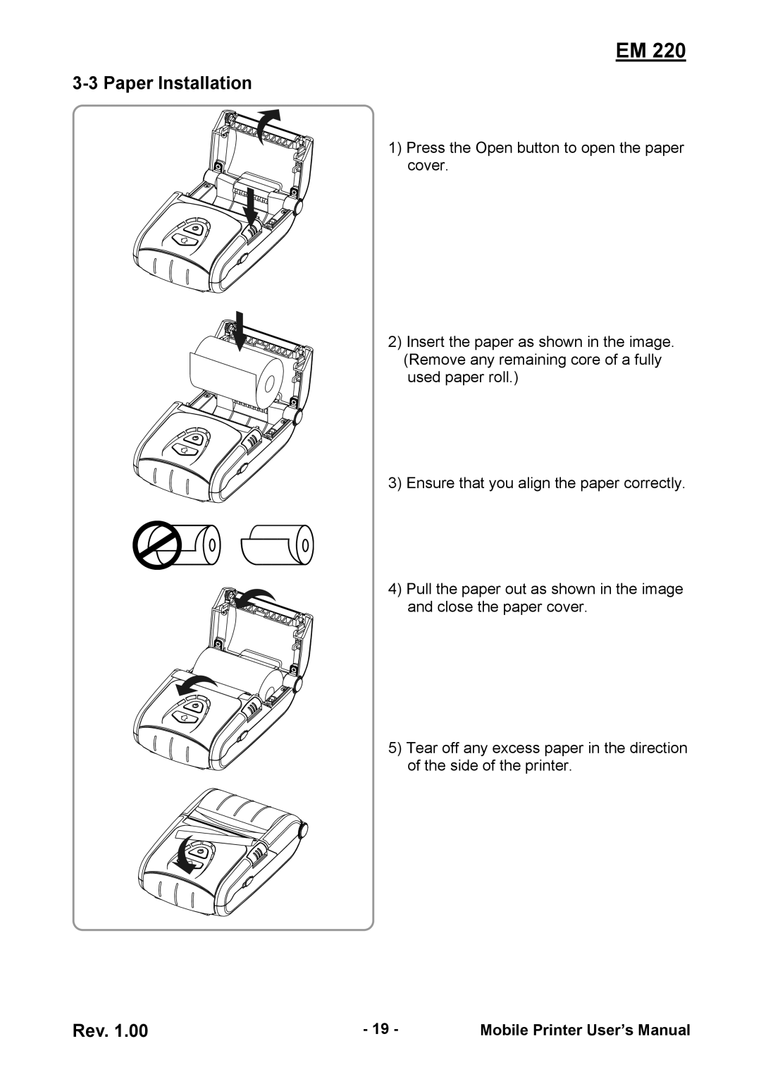 Zebra Technologies EM 220 user manual Paper Installation 