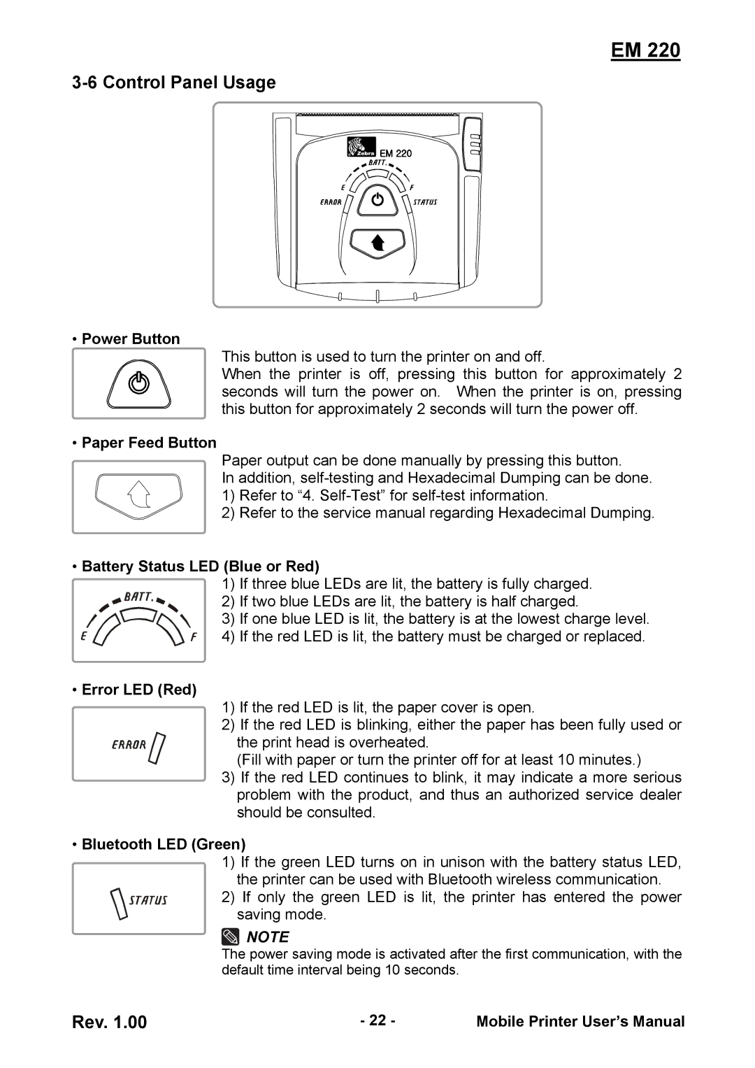 Zebra Technologies EM 220 user manual Control Panel Usage 