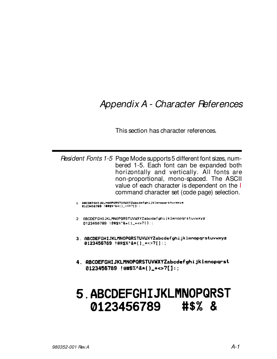 Zebra Technologies EPL2 manual Appendix a Character References, This section has character references 