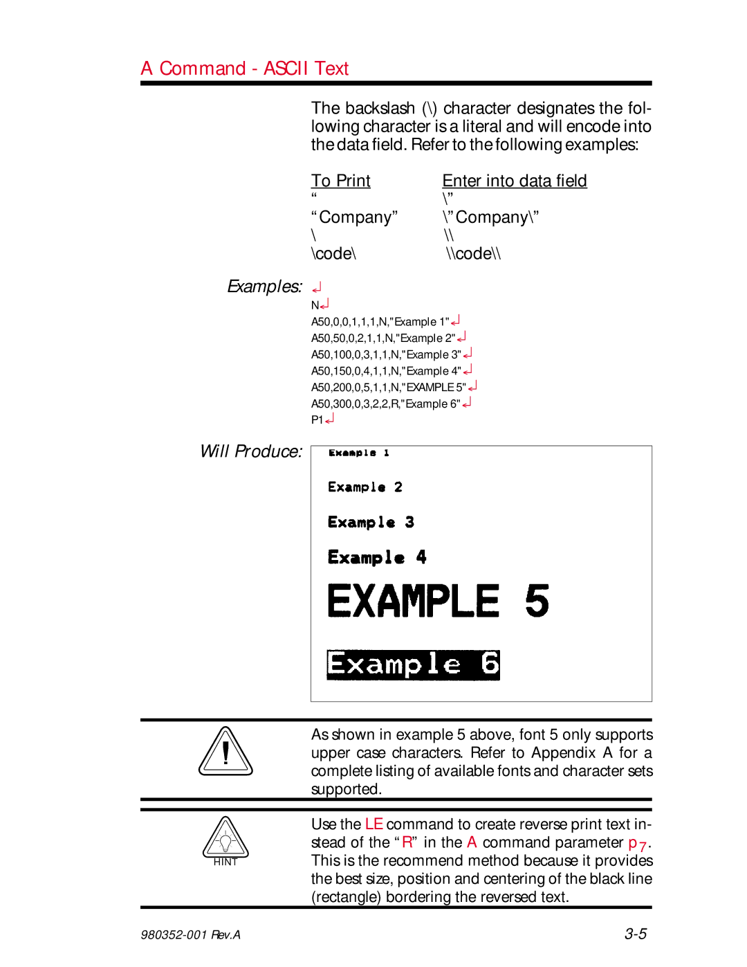 Zebra Technologies EPL2 manual To Print, Company \Company\ \code\ \\code, Examples, Will Produce 