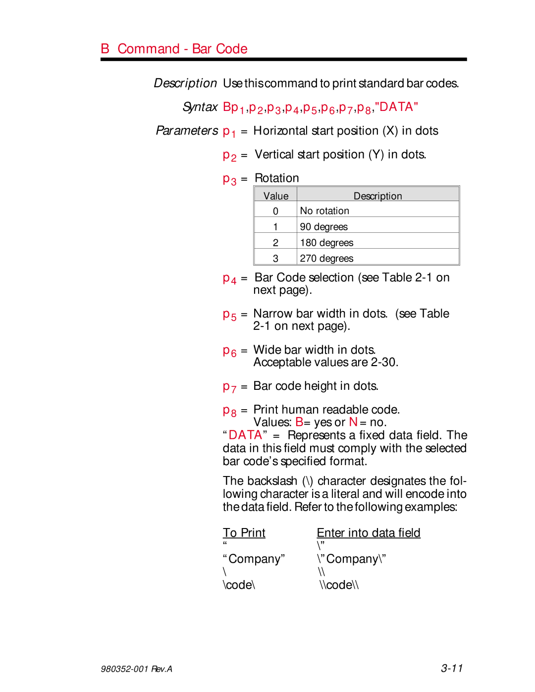 Zebra Technologies EPL2 manual Command Bar Code, To Print 