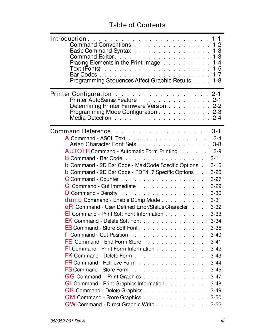 Zebra Technologies EPL2 manual Table of Contents 