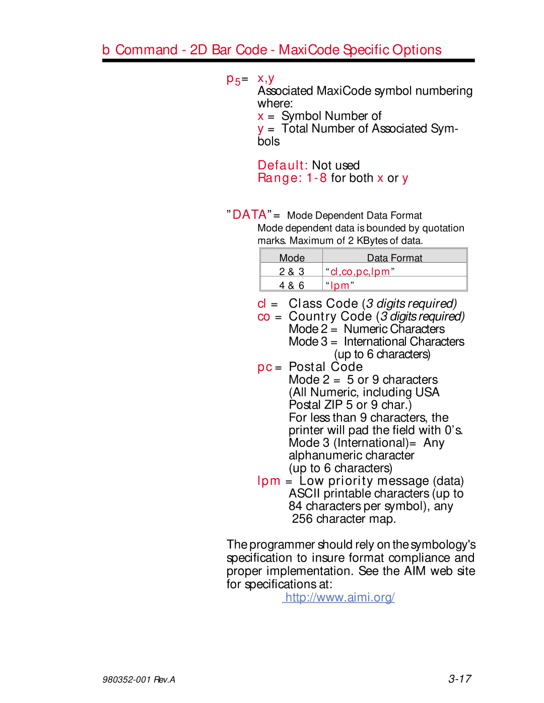 Zebra Technologies EPL2 manual P5= x,y, Default Not used Range 1-8 for both x or y 