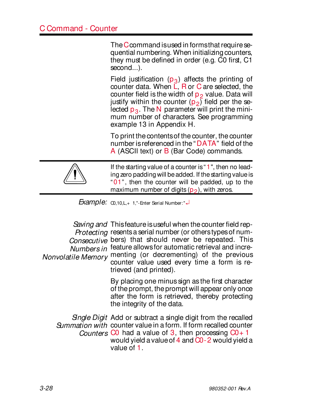 Zebra Technologies EPL2 manual Saving Protecting Consecutive Numbers 