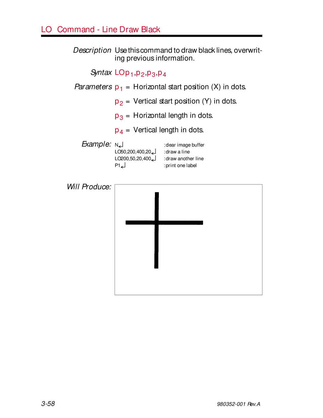 Zebra Technologies EPL2 manual LO Command Line Draw Black, Syntax LOp1,p2,p3,p4 