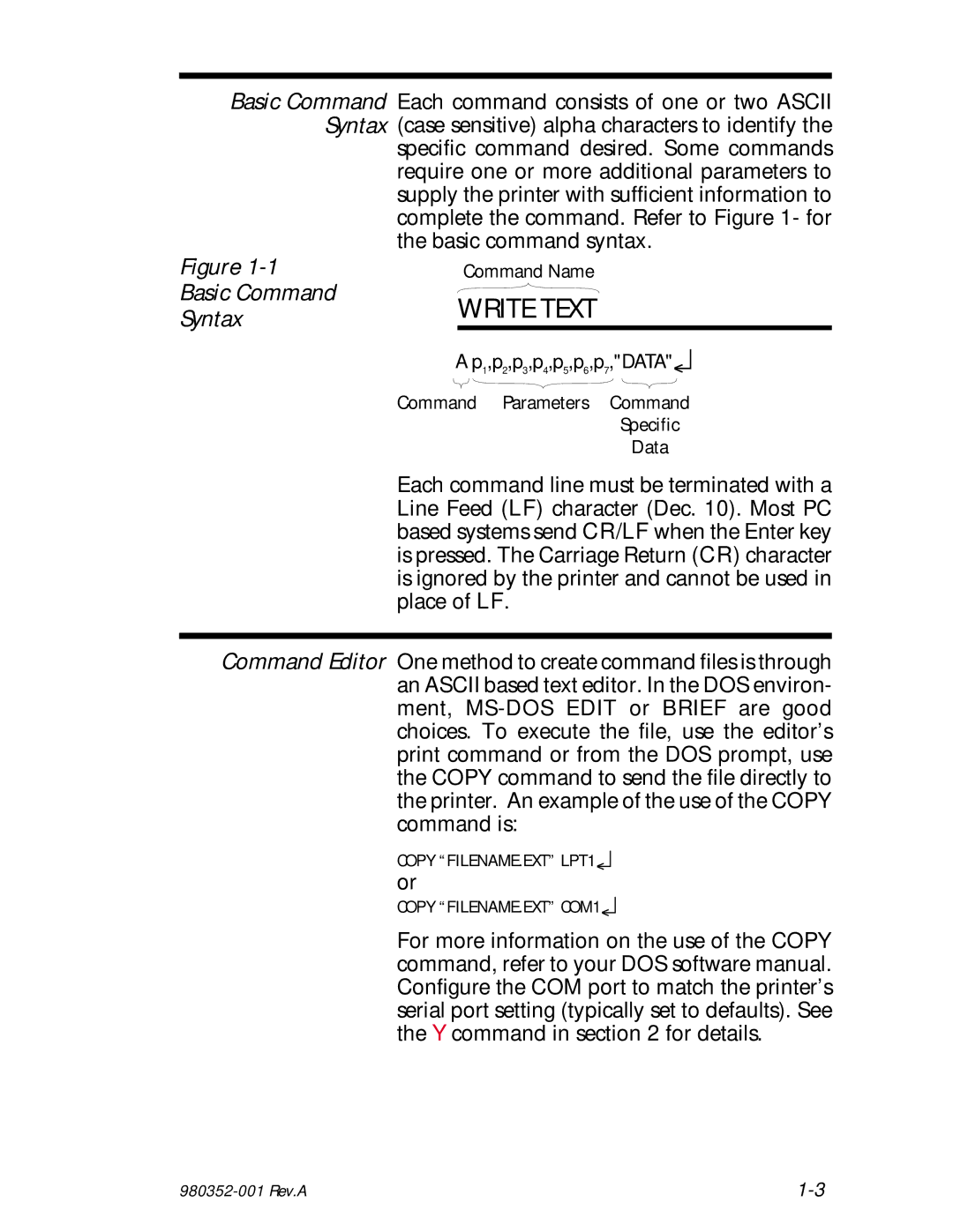 Zebra Technologies EPL2 manual Write Text, Basic Command Syntax 