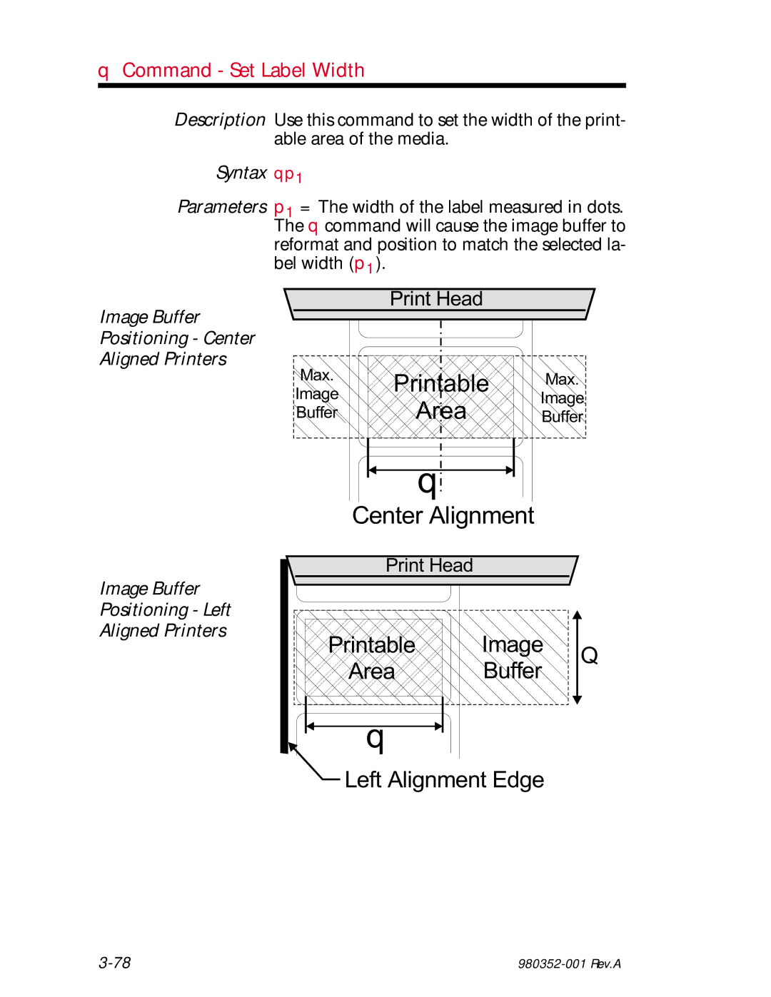 Zebra Technologies EPL2 manual Command Set Label Width, Syntax qp1 