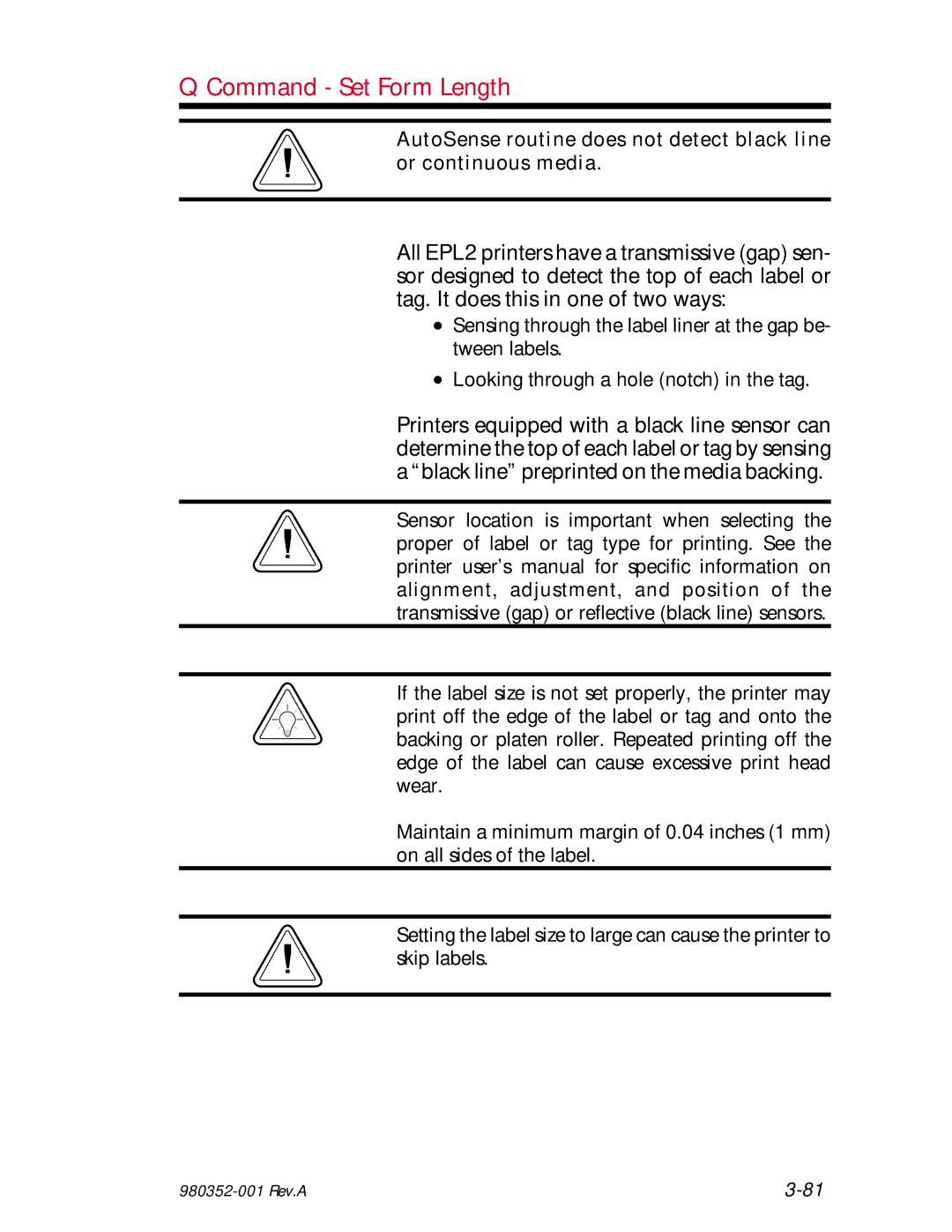 Zebra Technologies EPL2 manual Command Set Form Length 