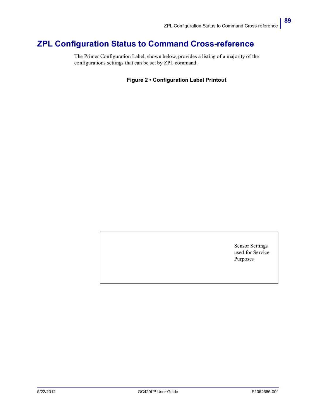 Zebra Technologies GC420t manual ZPL Configuration Status to Command Cross-reference, Configuration Label Printout 