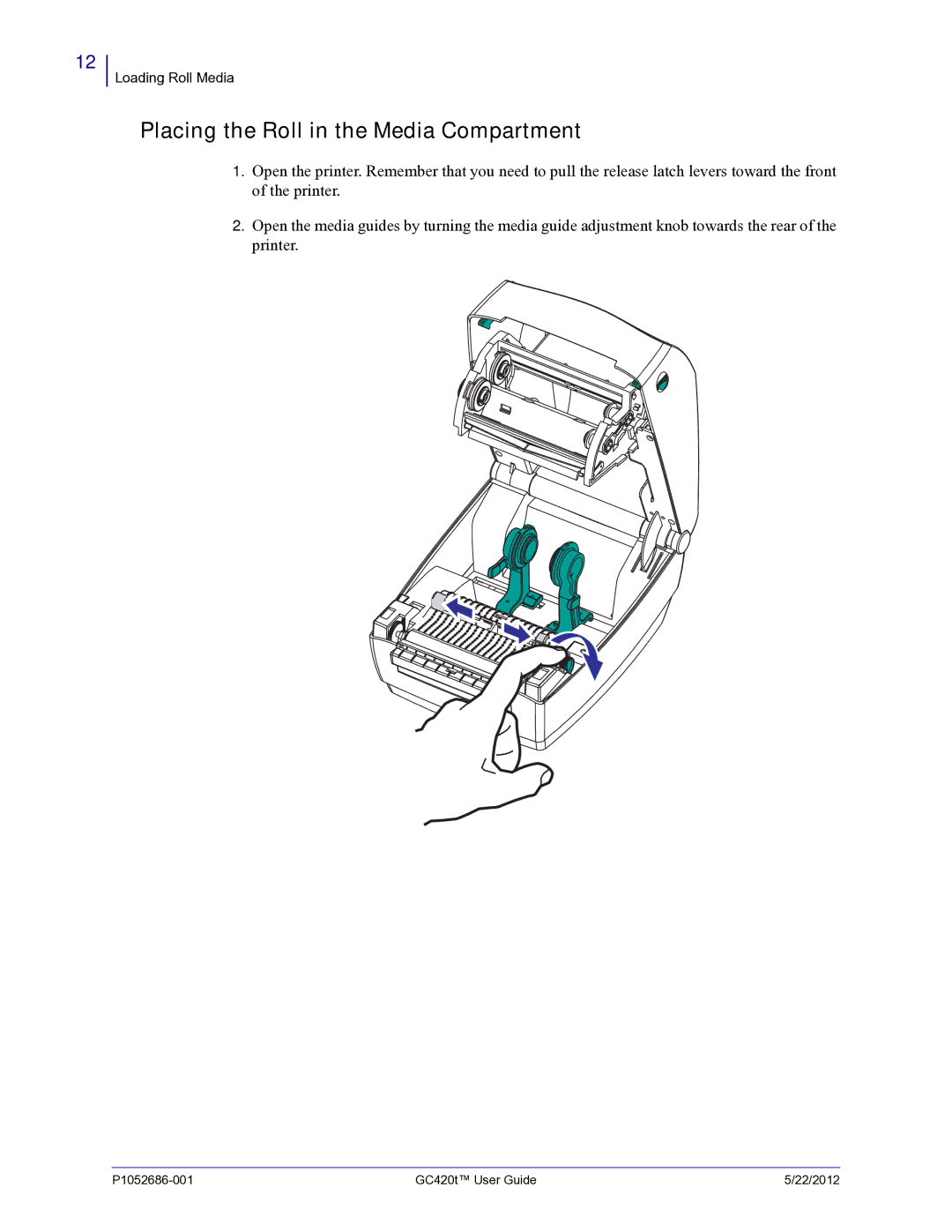 Zebra Technologies GC420t manual Placing the Roll in the Media Compartment 