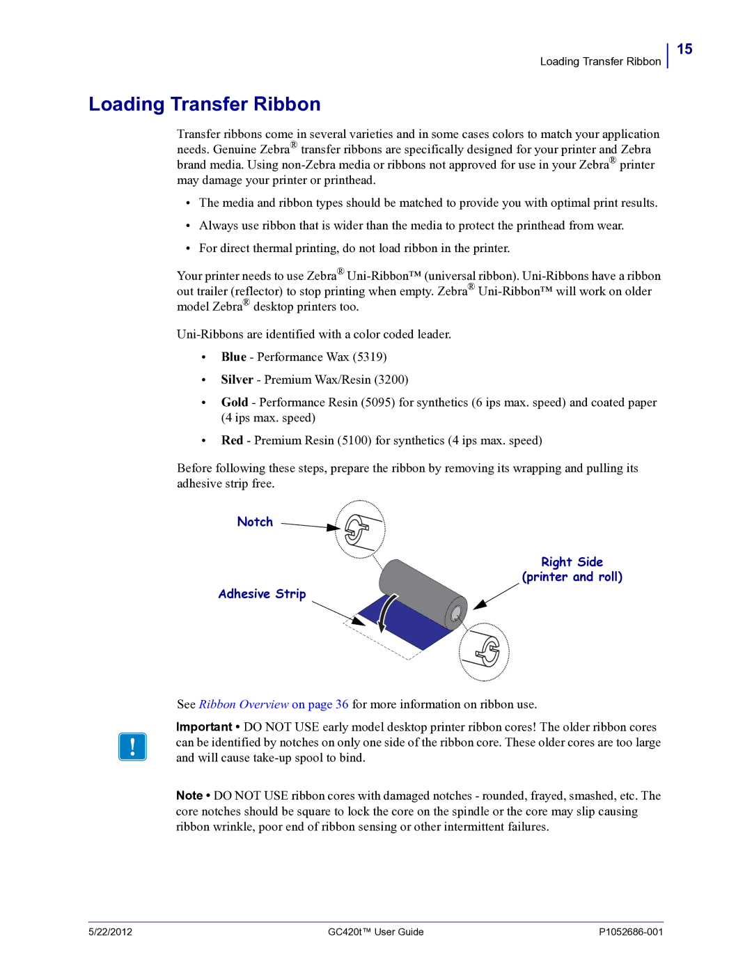 Zebra Technologies GC420t manual Loading Transfer Ribbon 