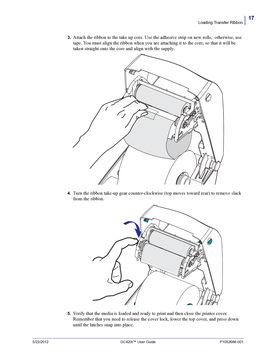 Zebra Technologies GC420t manual Loading Transfer Ribbon 