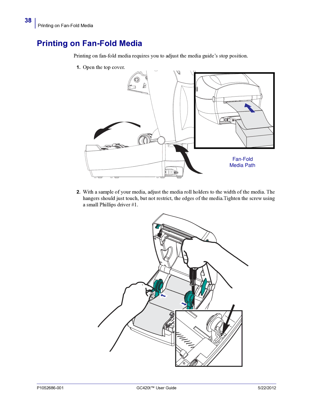 Zebra Technologies GC420t manual Printing on Fan-Fold Media 