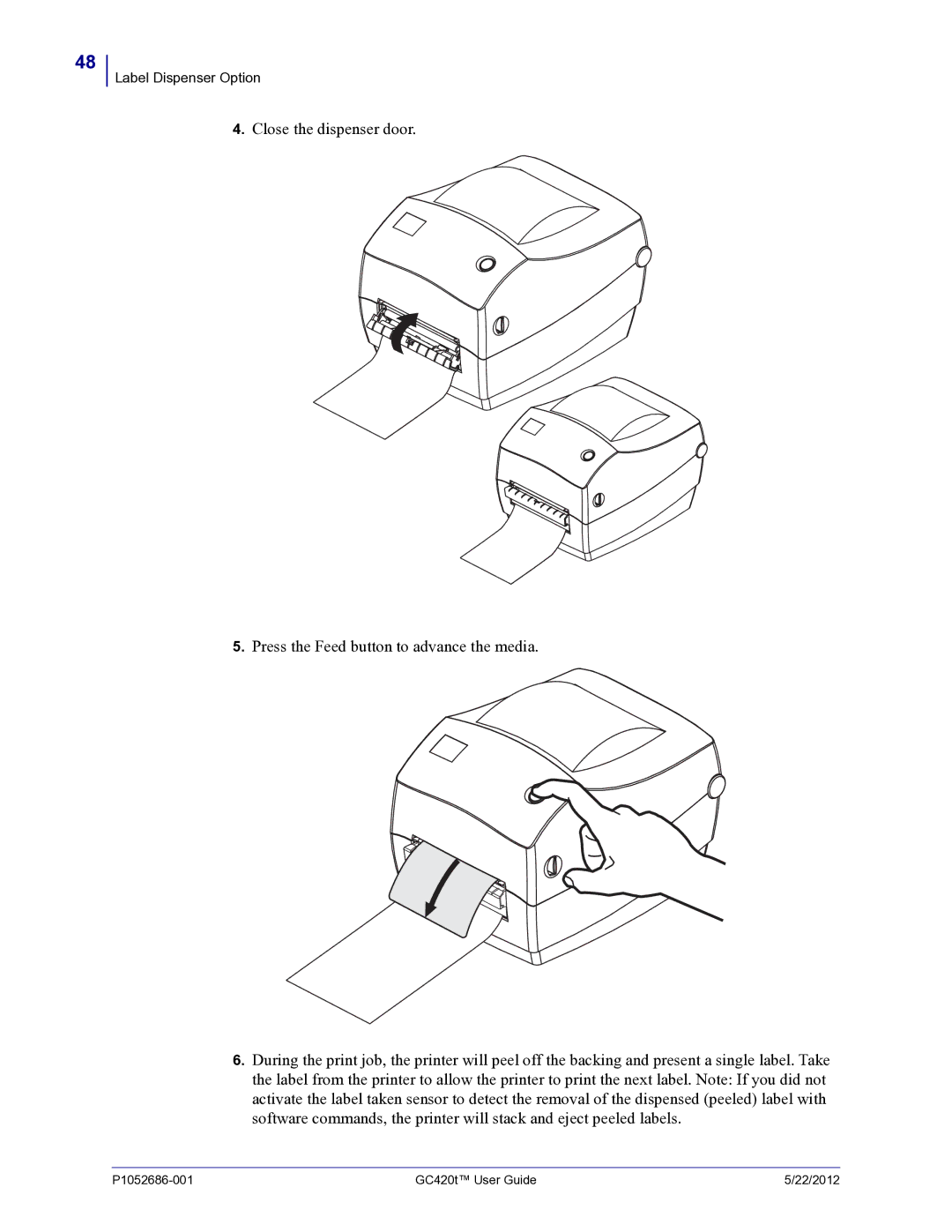 Zebra Technologies GC420t manual Label Dispenser Option 