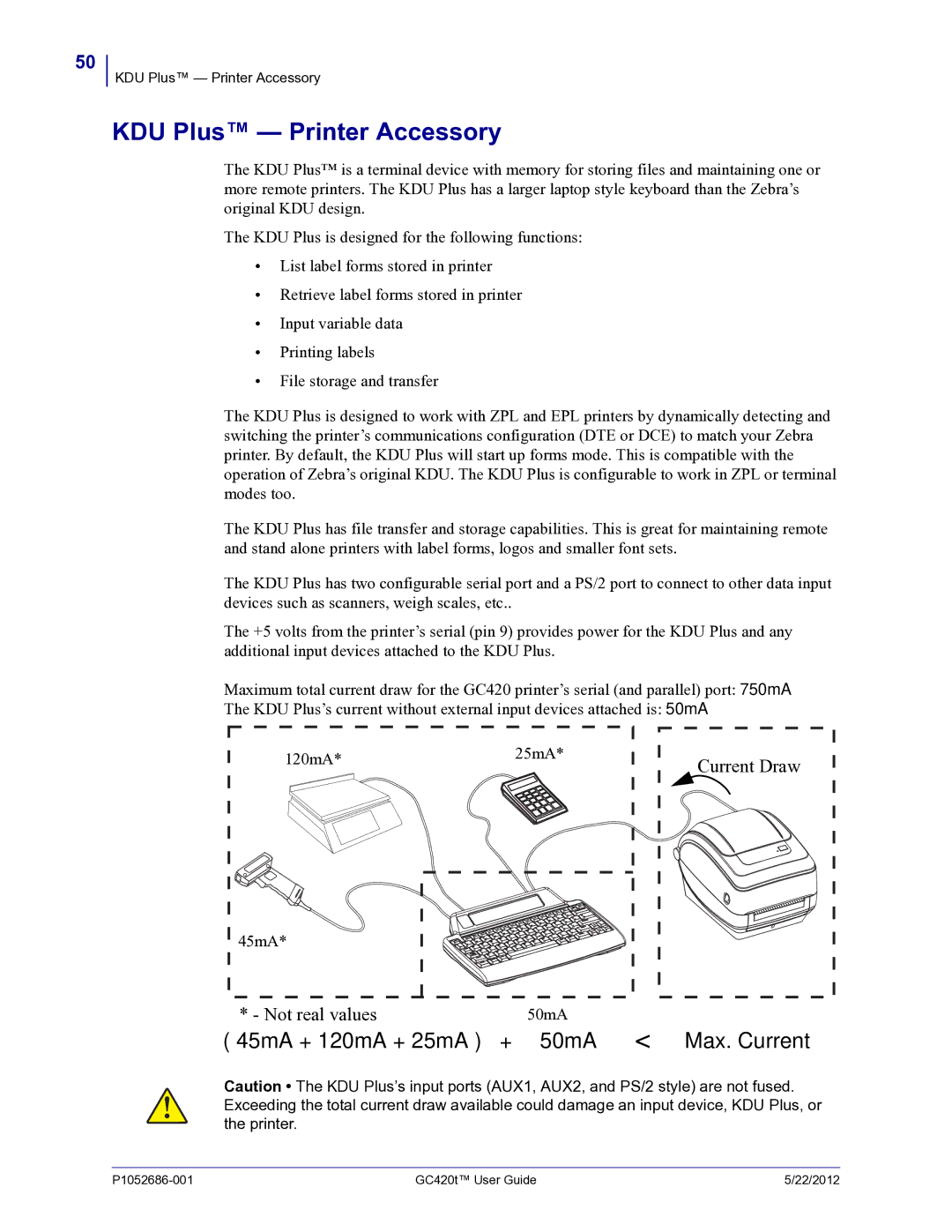 Zebra Technologies GC420t manual KDU Plus Printer Accessory 