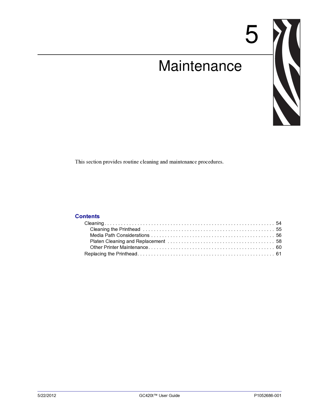 Zebra Technologies GC420t manual Maintenance 