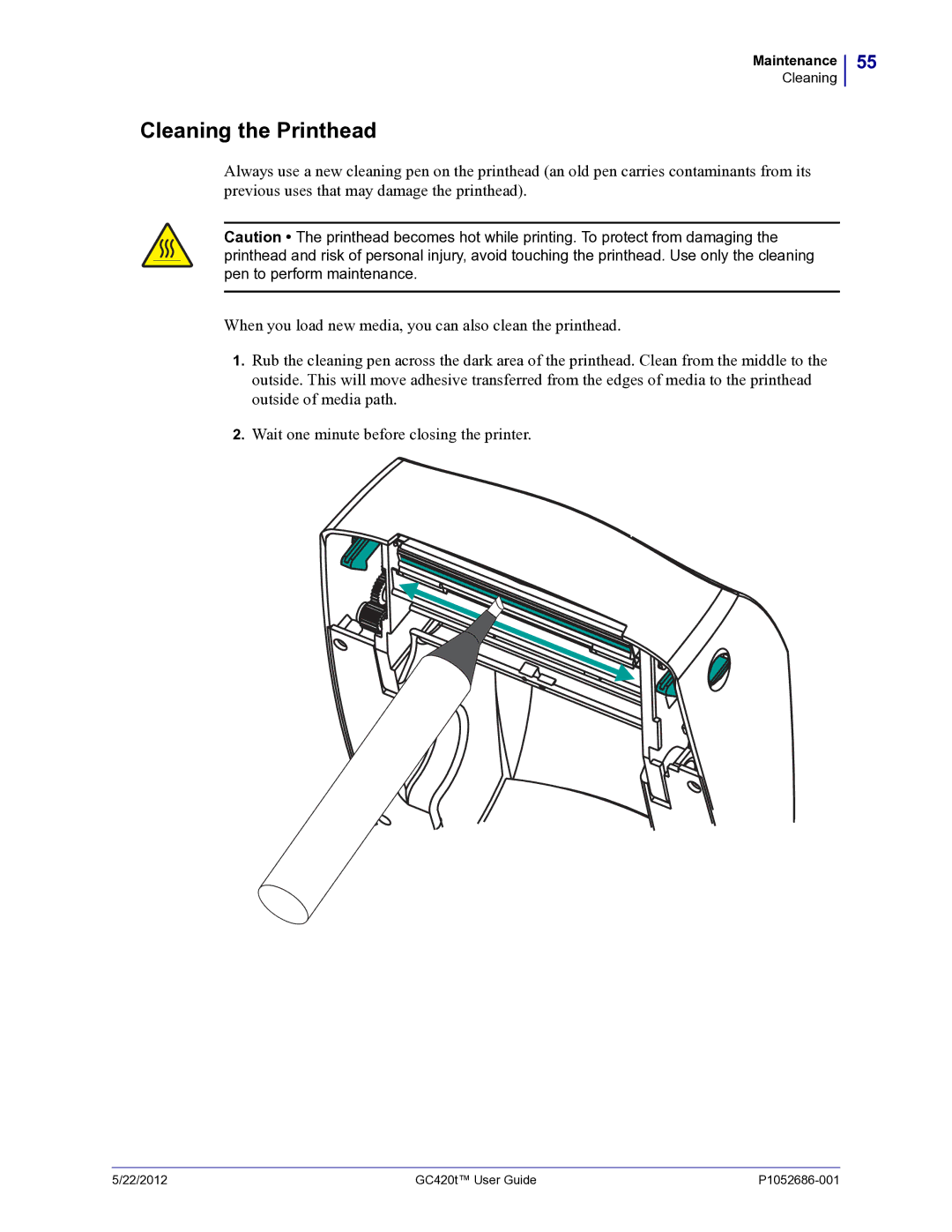 Zebra Technologies GC420t manual Cleaning the Printhead 