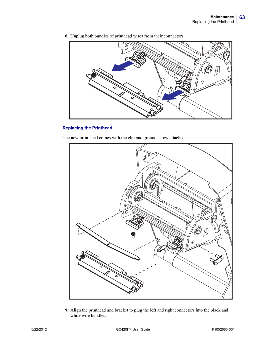 Zebra Technologies GC420t manual Unplug both bundles of printhead wires from their connectors 