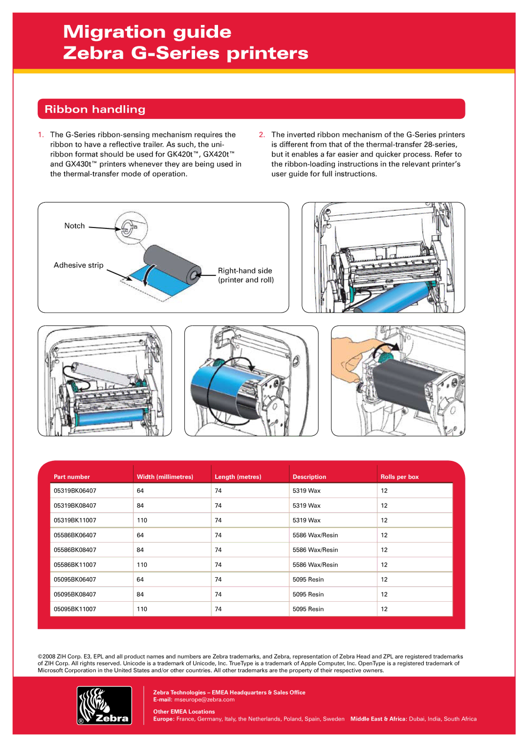 Zebra Technologies GX430, GX420 manual GRibbon-Serieshandlingfeatures 