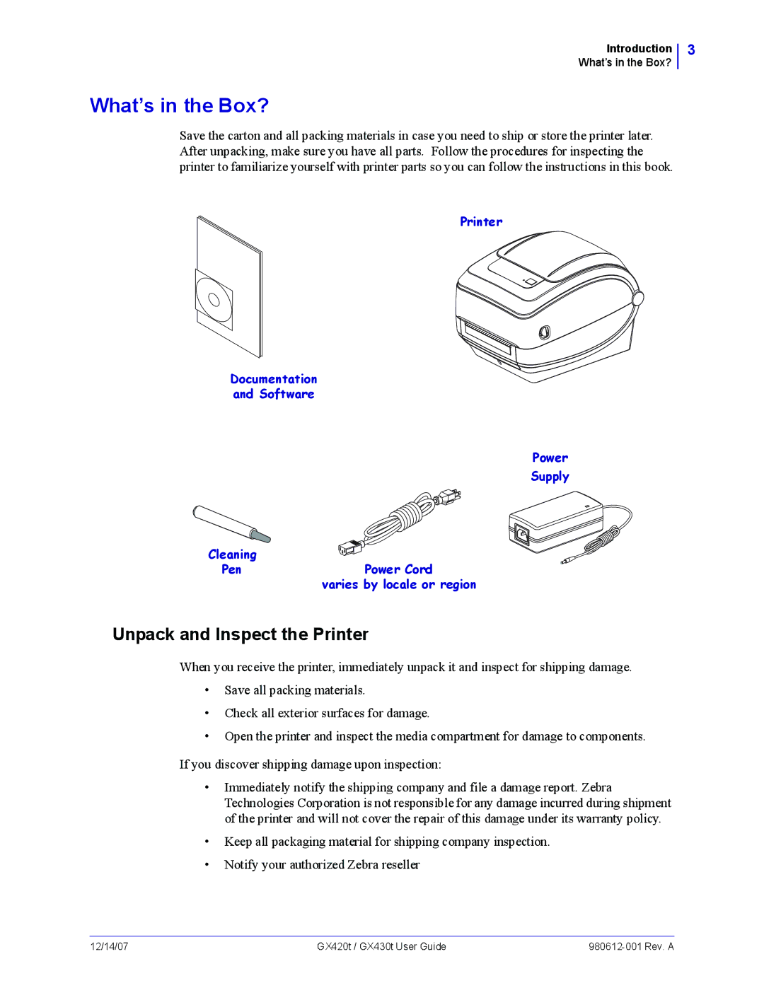 Zebra Technologies GX420t, GX430t manual What’s in the Box?, Unpack and Inspect the Printer 