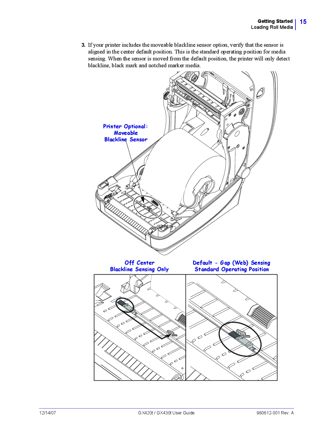 Zebra Technologies GX420t, GX430t manual Getting Started Loading Roll Media 