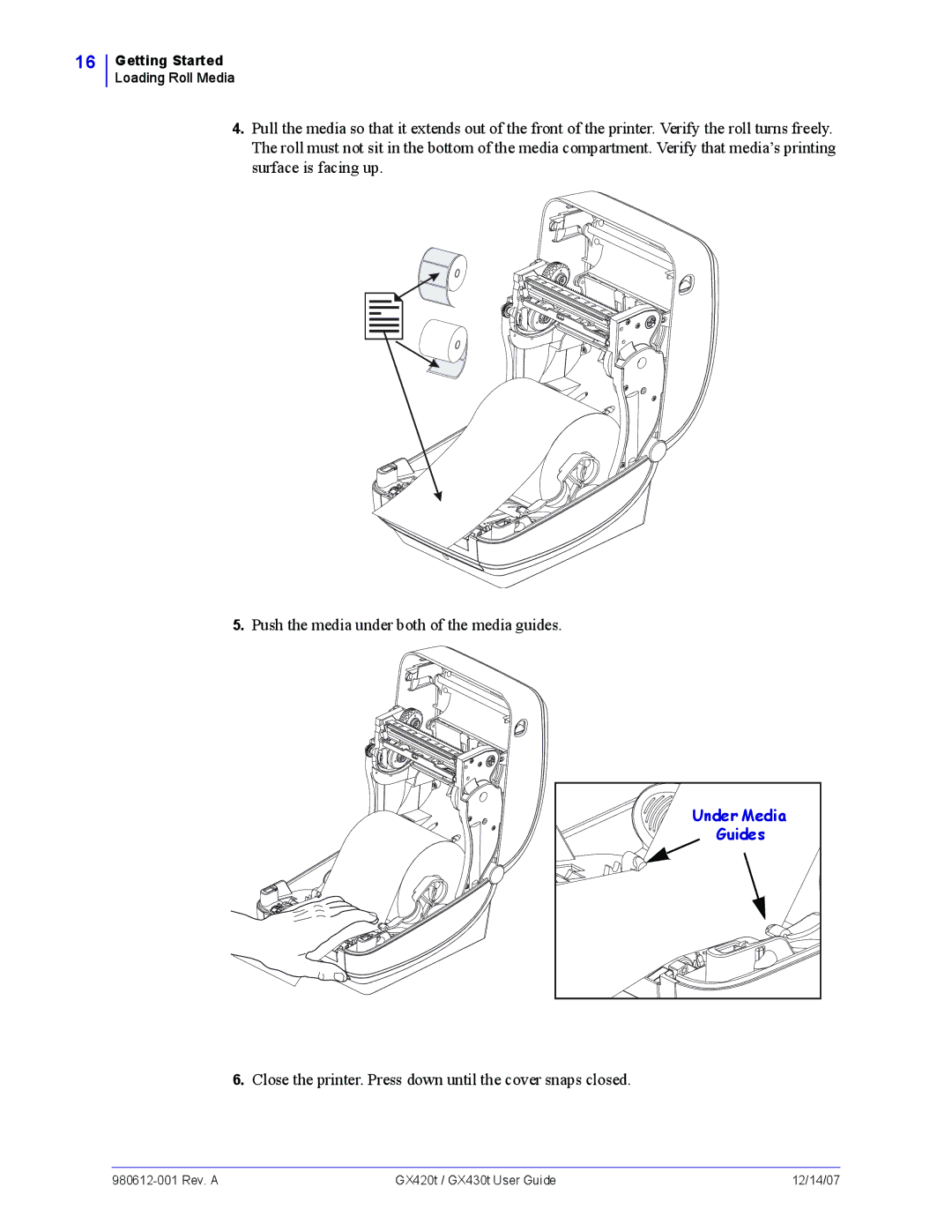 Zebra Technologies GX430t, GX420t manual Close the printer. Press down until the cover snaps closed 