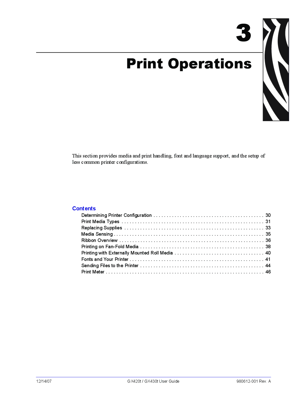 Zebra Technologies GX420t, GX430t manual Print Operations 