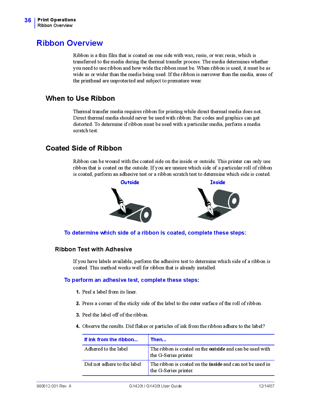 Zebra Technologies GX430t, GX420t manual Ribbon Overview, When to Use Ribbon, Coated Side of Ribbon 