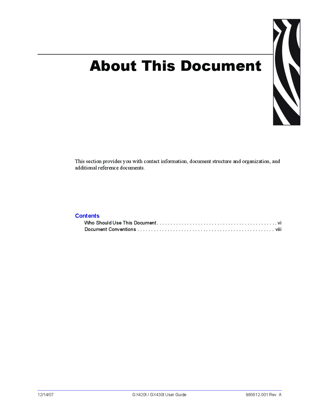 Zebra Technologies GX420t, GX430t manual About This Document 