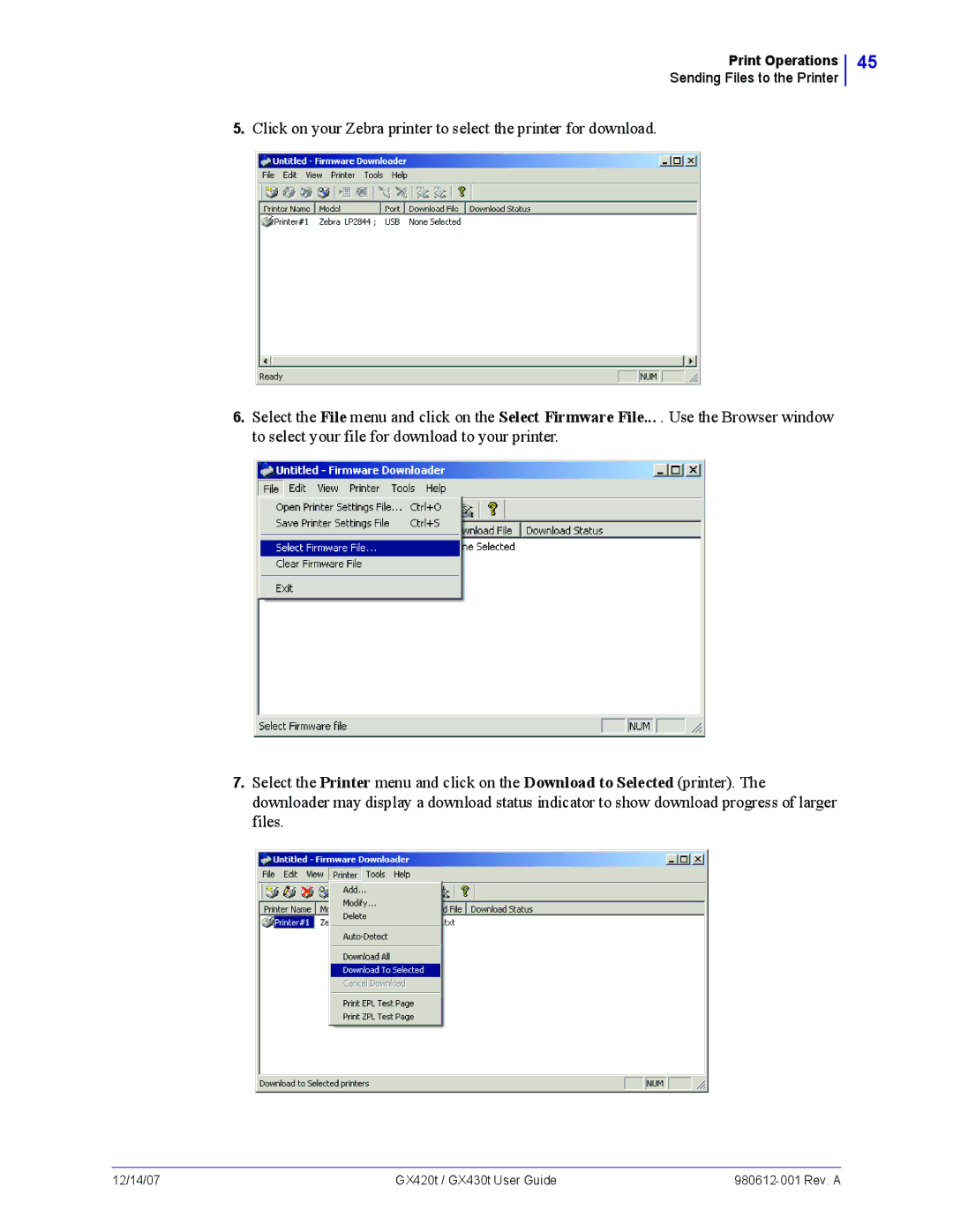 Zebra Technologies GX420t, GX430t manual Print Operations Sending Files to the Printer 