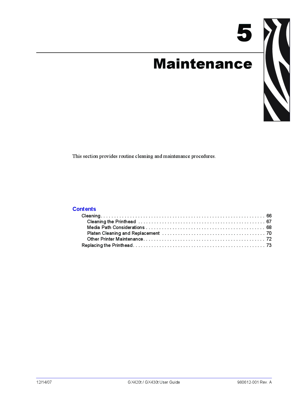 Zebra Technologies GX420t, GX430t manual Maintenance 