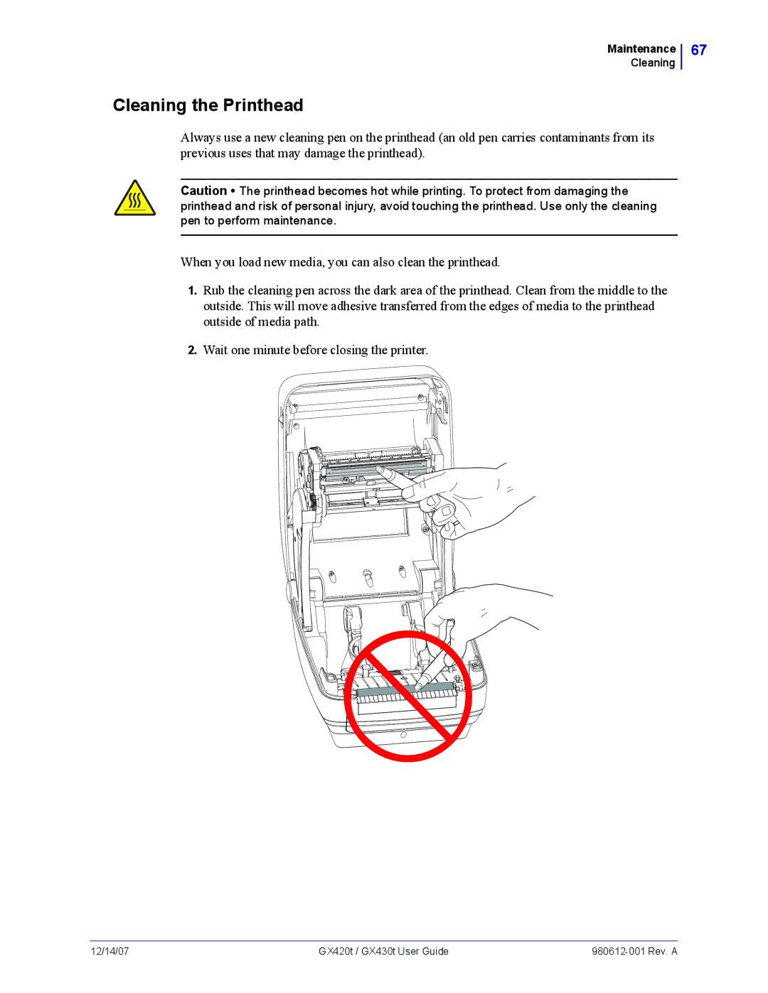 Zebra Technologies GX420t, GX430t manual Cleaning the Printhead 