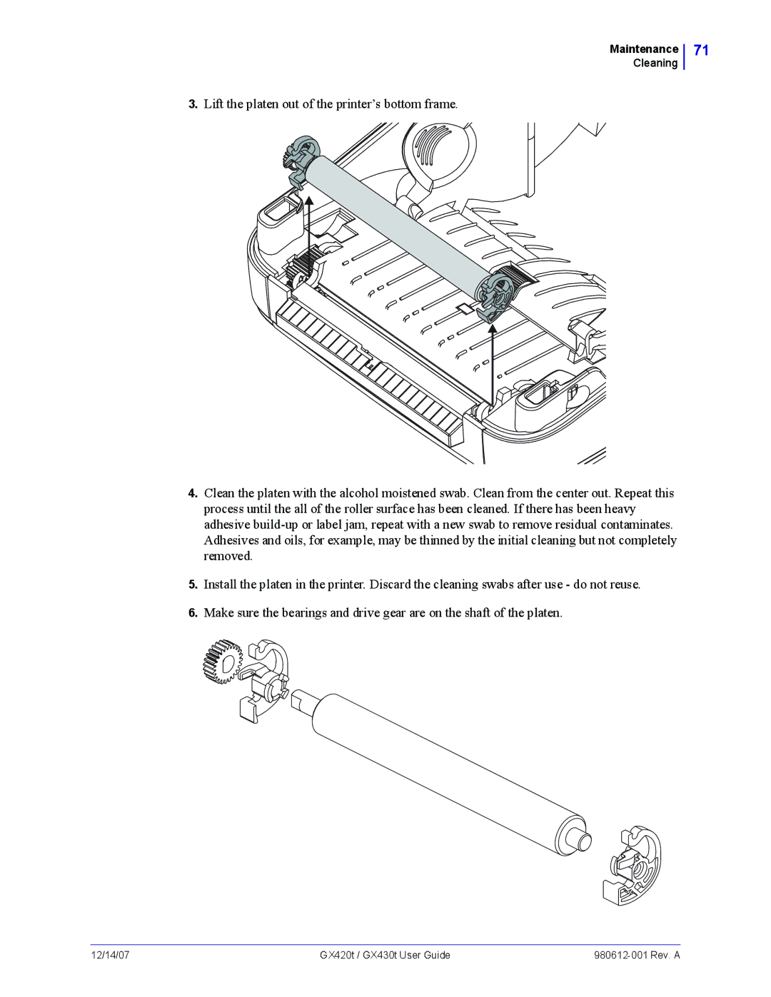 Zebra Technologies GX420t, GX430t manual Maintenance Cleaning 