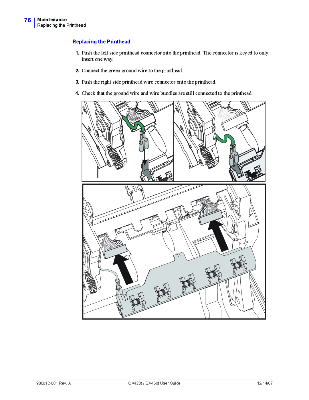 Zebra Technologies GX430t, GX420t manual Replacing the Printhead 