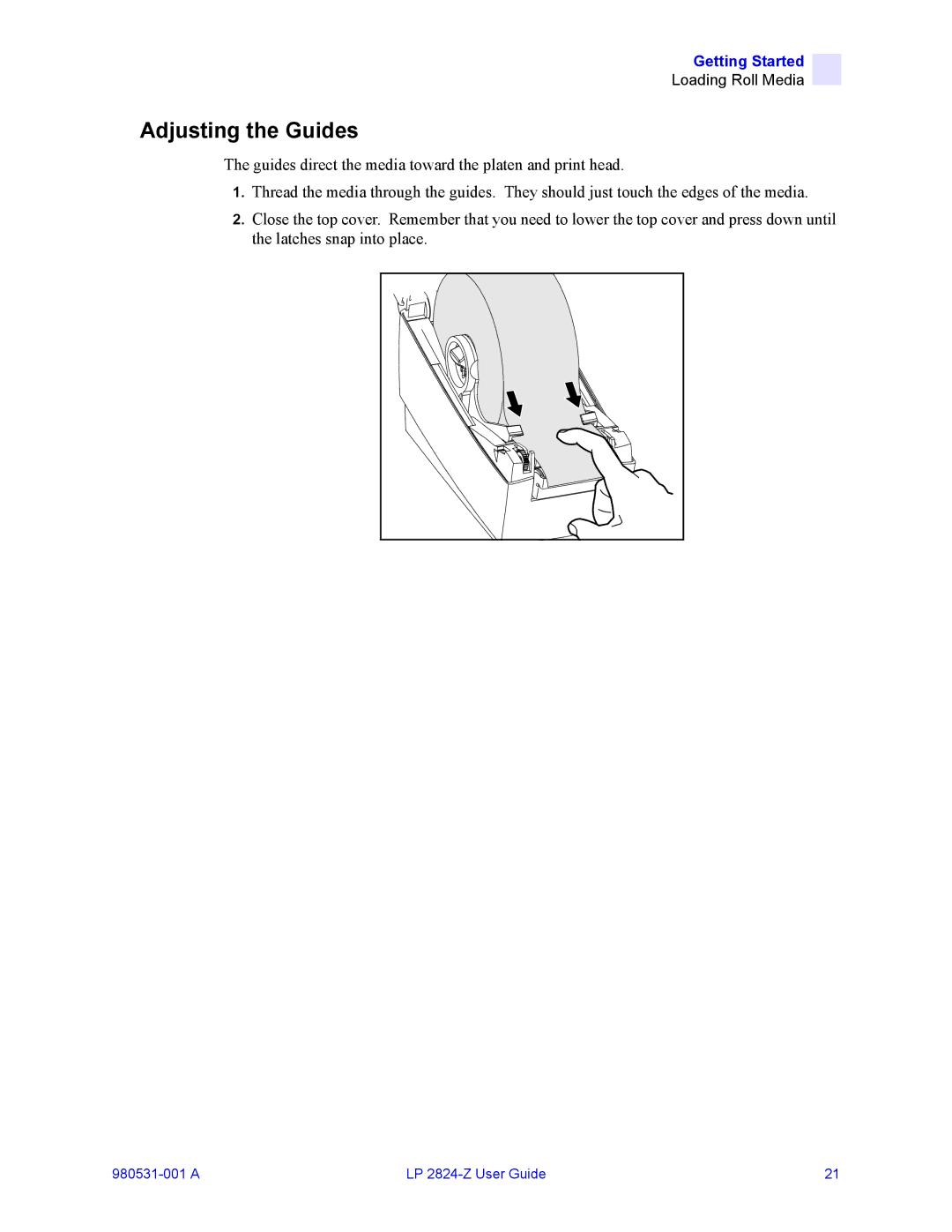 Zebra Technologies H 2824-Z user manual Adjusting the Guides 