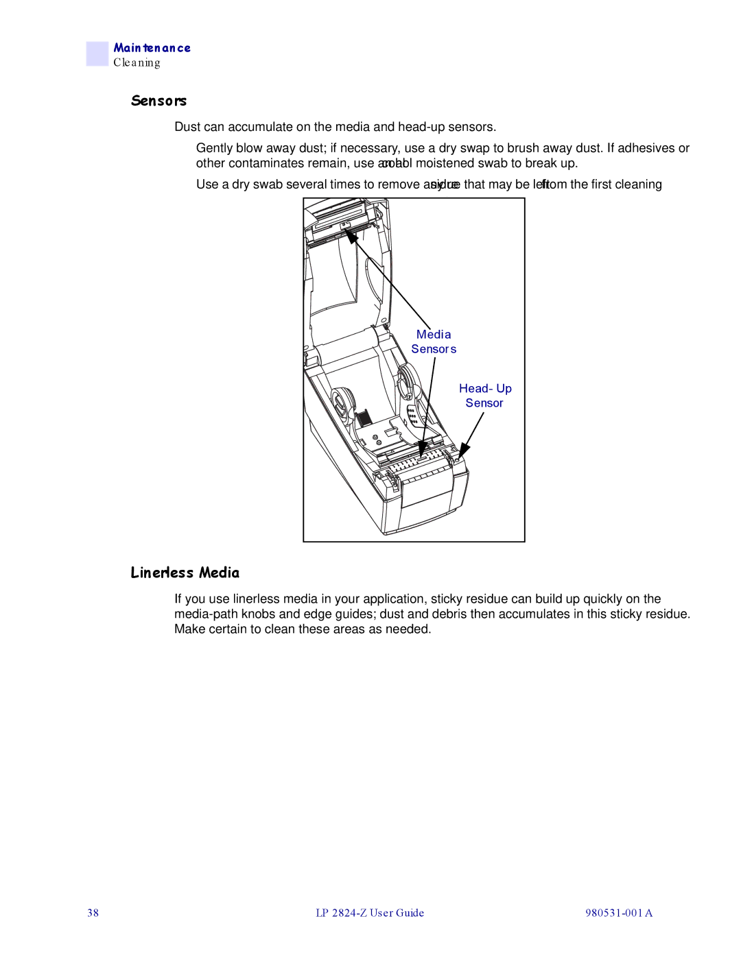 Zebra Technologies H 2824-Z user manual Sensors 