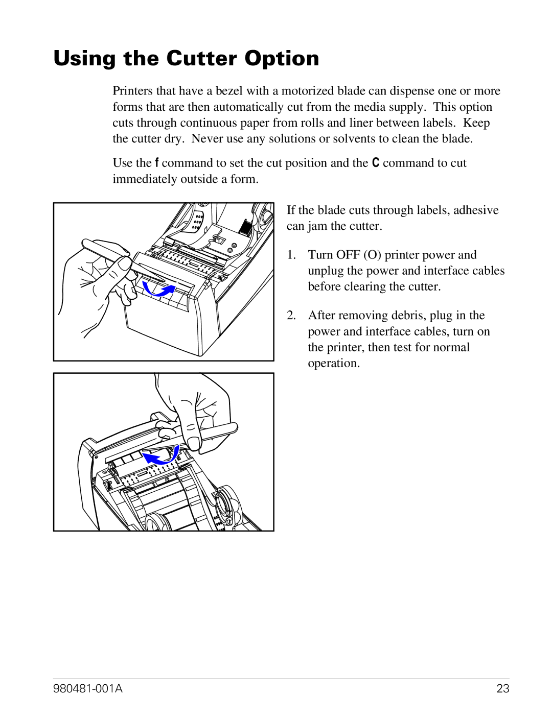 Zebra Technologies LP 2824 manual Using the Cutter Option 