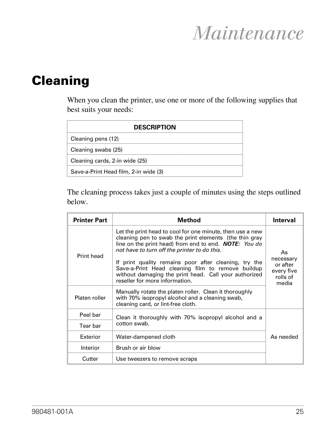 Zebra Technologies LP 2824 manual Maintenance, Cleaning 